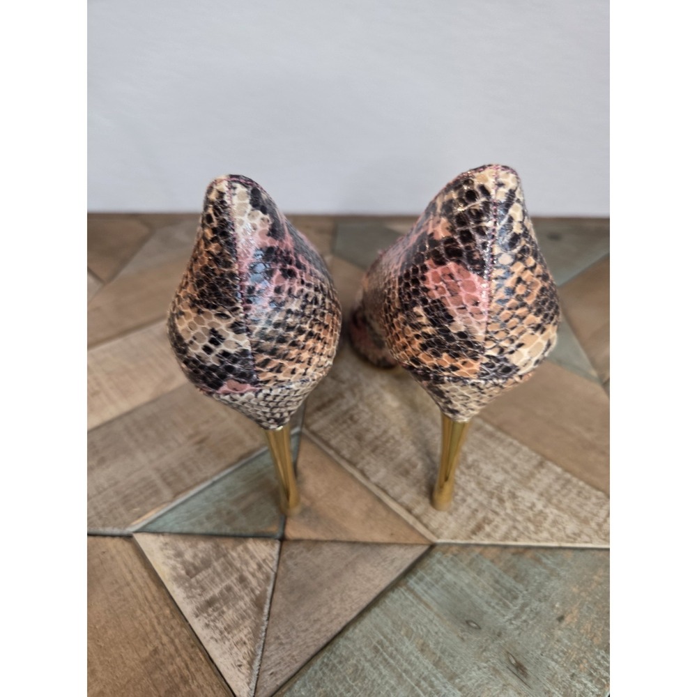 Thalia Sodi Womens 8.5M Elina Snake Print Heels Pump Gold Stiletto Pink Shoes NE - Picture 5 of 7